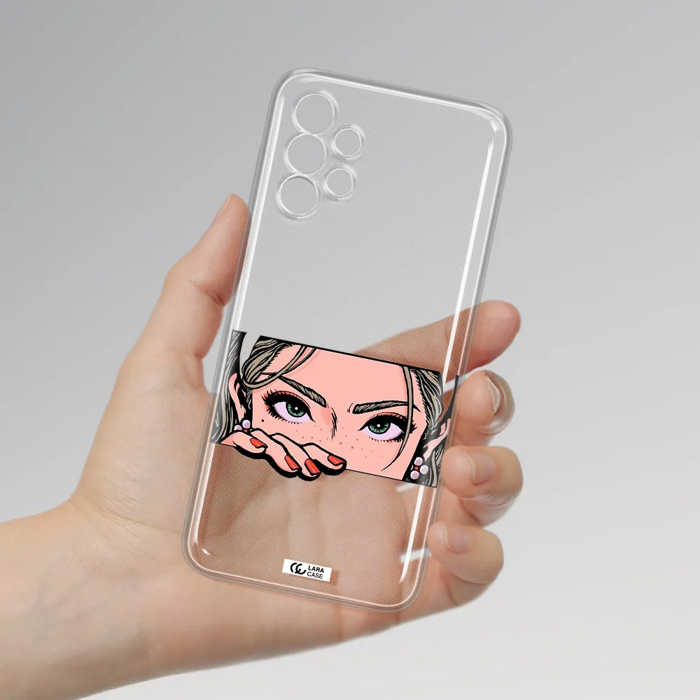 A Cartoon Of A Woman's Face Samsung A13 Clear Tpu Case