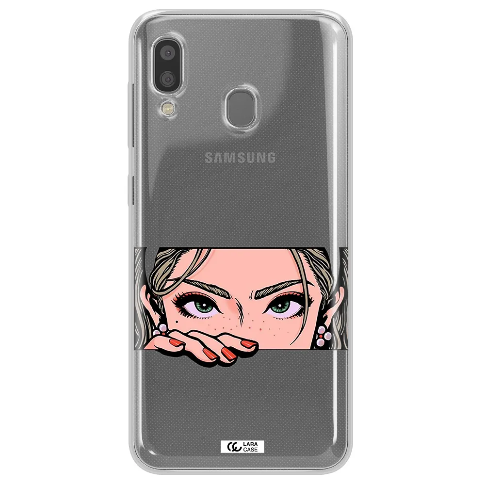 A Cartoon Of A Woman's Face Samsung A20 Clear Tpu Case