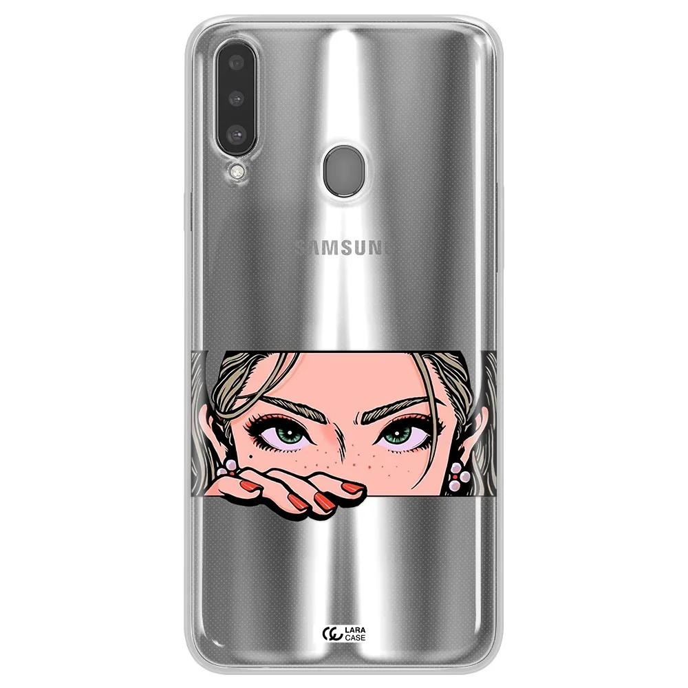 A Cartoon Of A Woman's Face Samsung A20S Clear Tpu Case