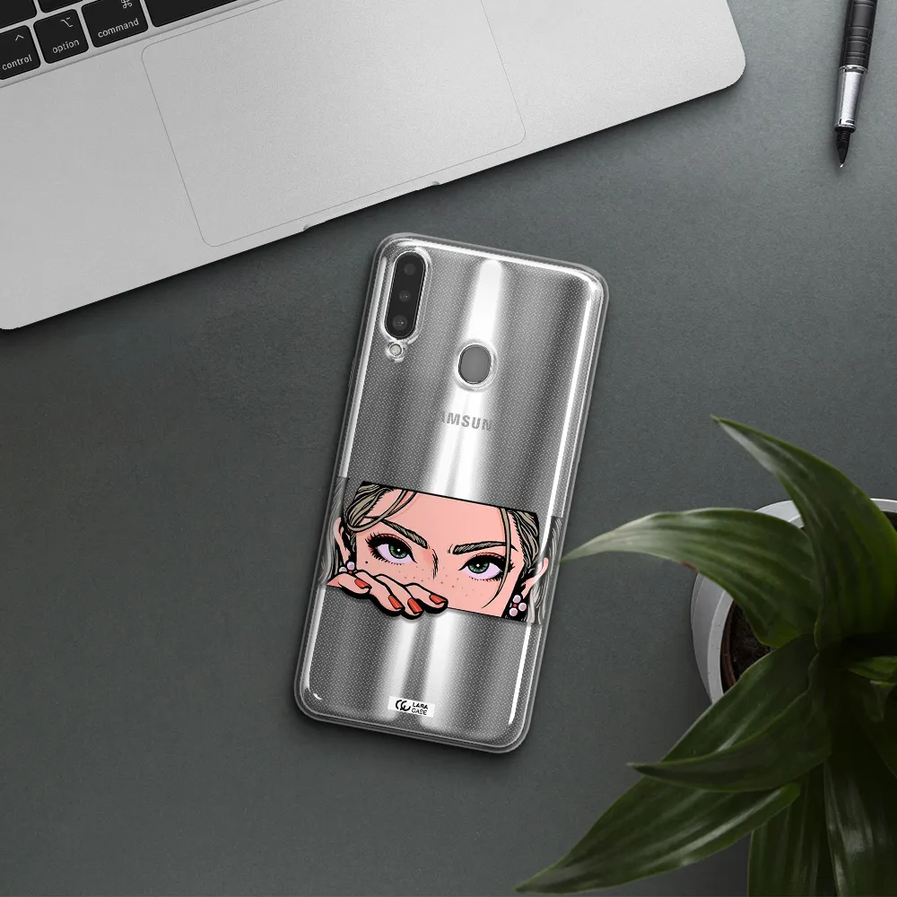 A Cartoon Of A Woman's Face Samsung A20S Clear Tpu Case