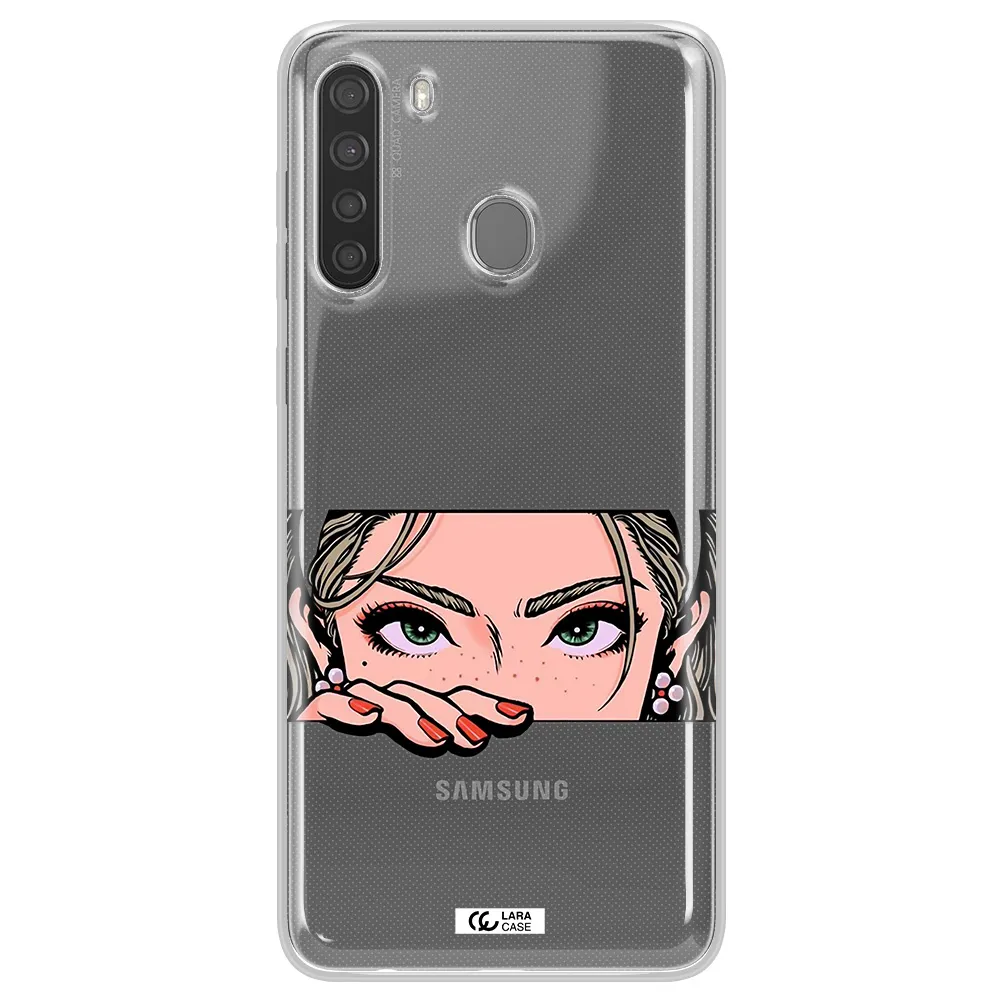 A Cartoon Of A Woman's Face Samsung A21 Clear Tpu Case