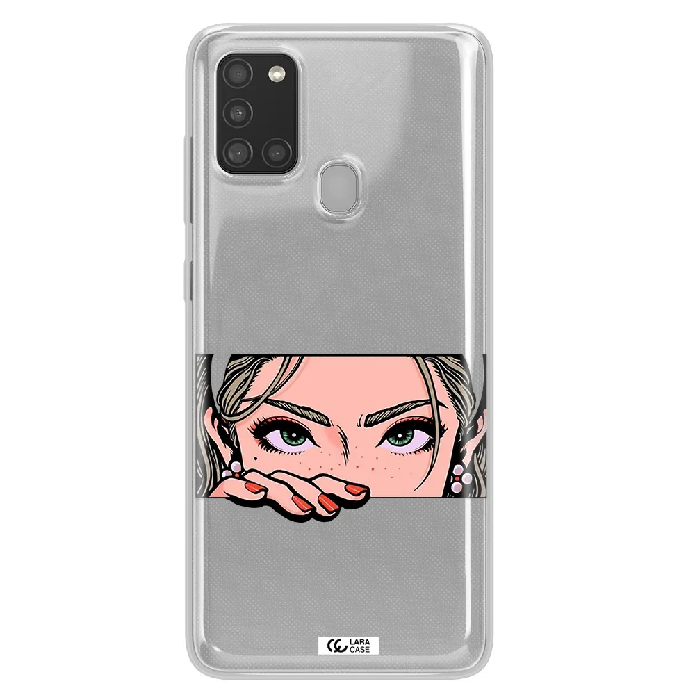 A Cartoon Of A Woman's Face Samsung A21S Clear Tpu Case