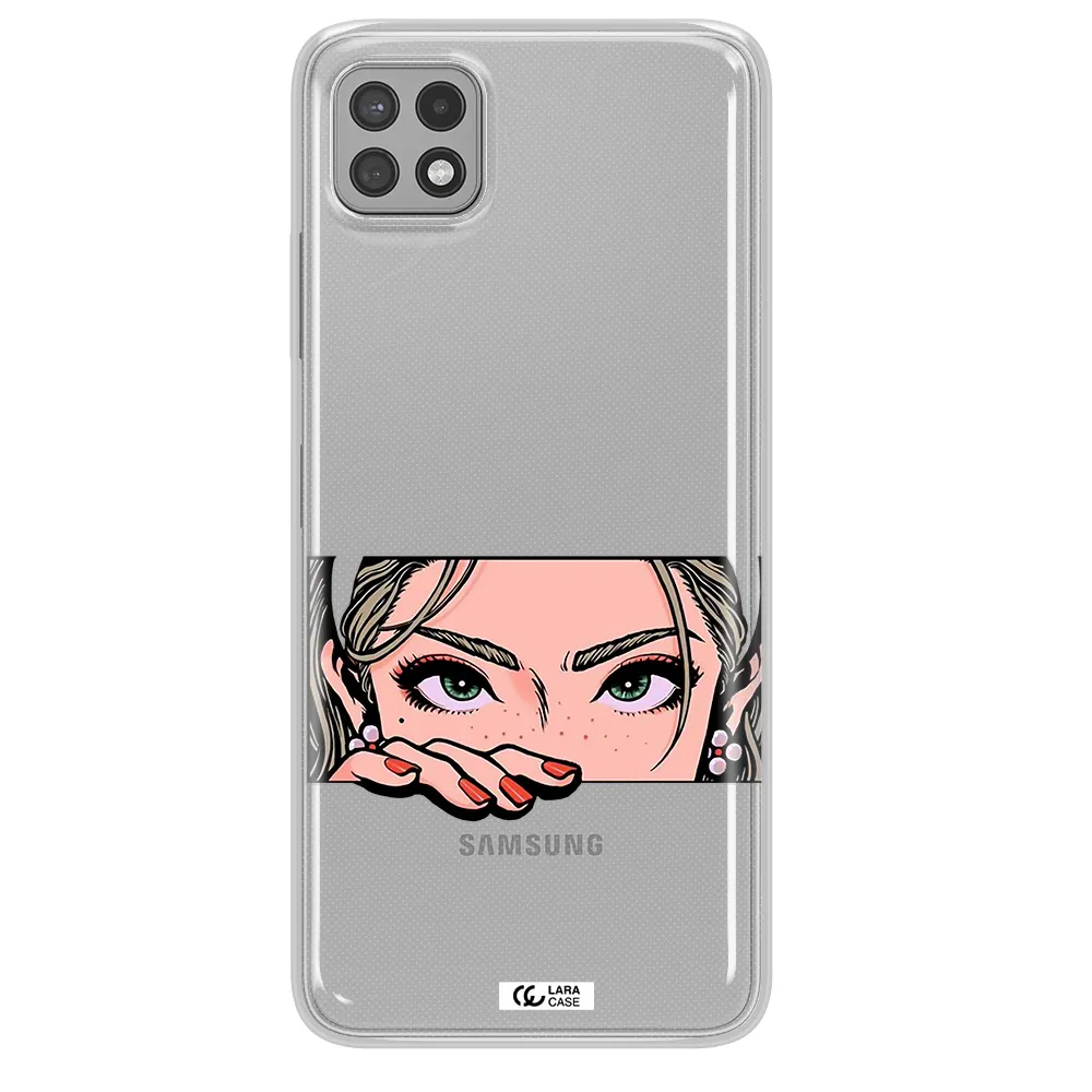 A Cartoon Of A Woman's Face Samsung A22 5G Clear Tpu Case
