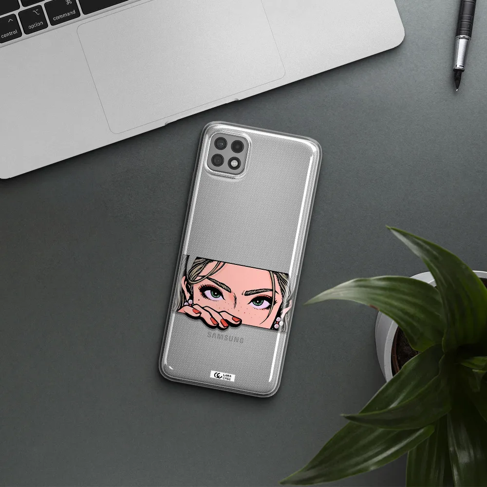 A Cartoon Of A Woman's Face Samsung A22 5G Clear Tpu Case