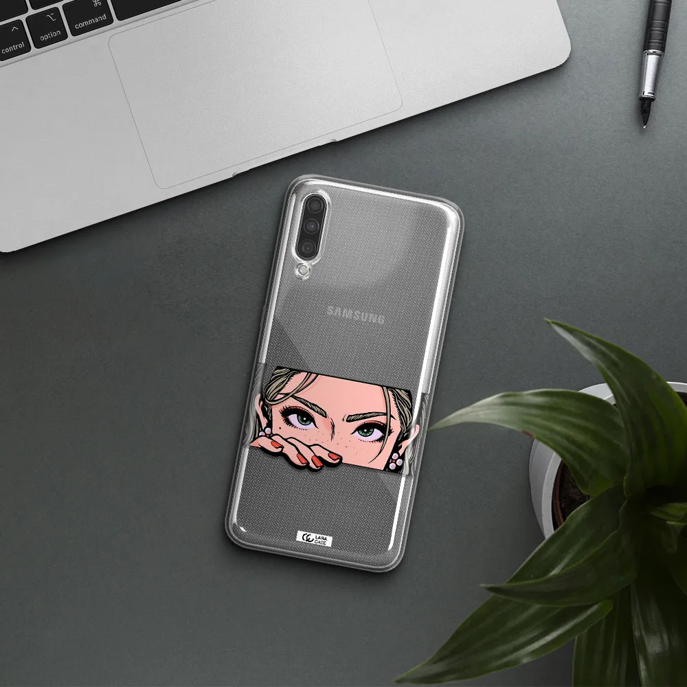 A Cartoon Of A Woman's Face Samsung A30S Clear Tpu Case