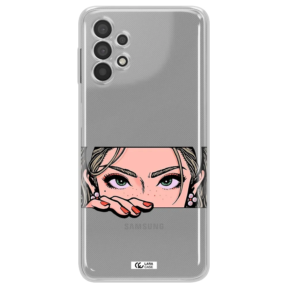 A Cartoon Of A Woman's Face Samsung A32 Clear Tpu Case