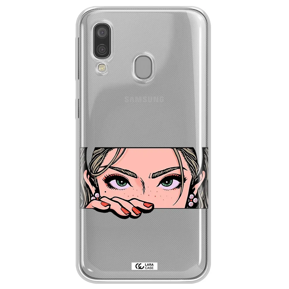 A Cartoon Of A Woman's Face Samsung A40 Clear Tpu Case