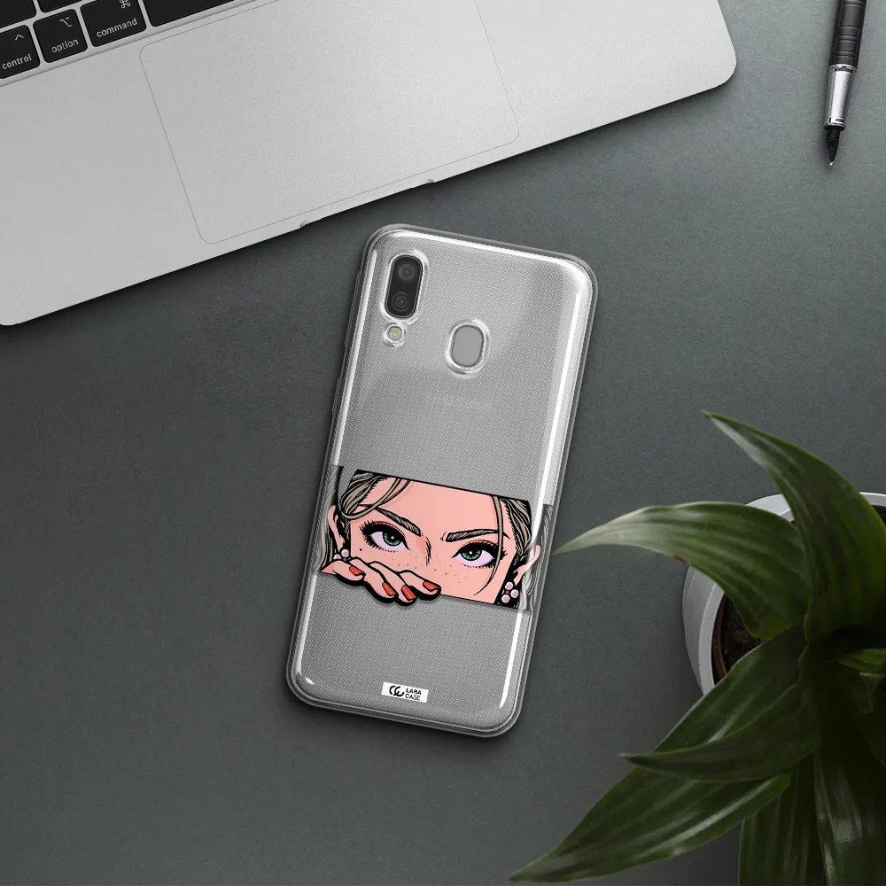 A Cartoon Of A Woman's Face Samsung A40 Clear Tpu Case