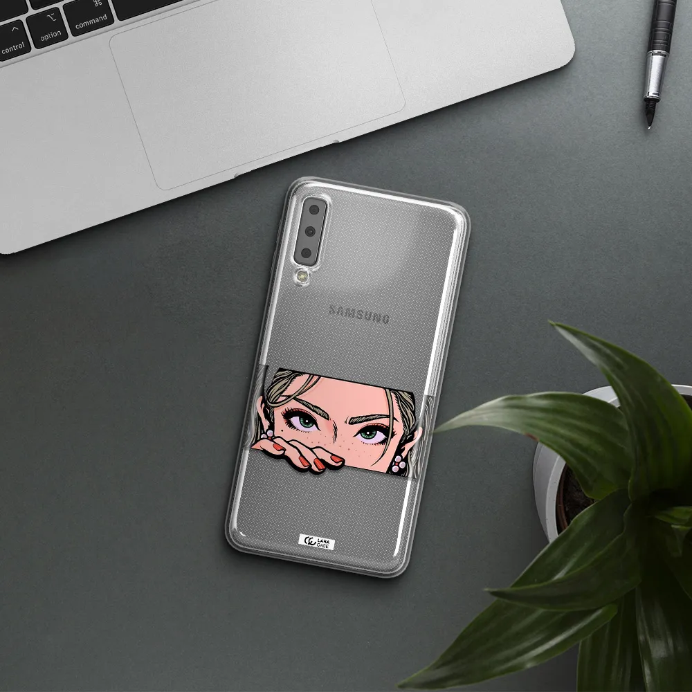 A Cartoon Of A Woman's Face Samsung A7 2018 Clear Tpu Case