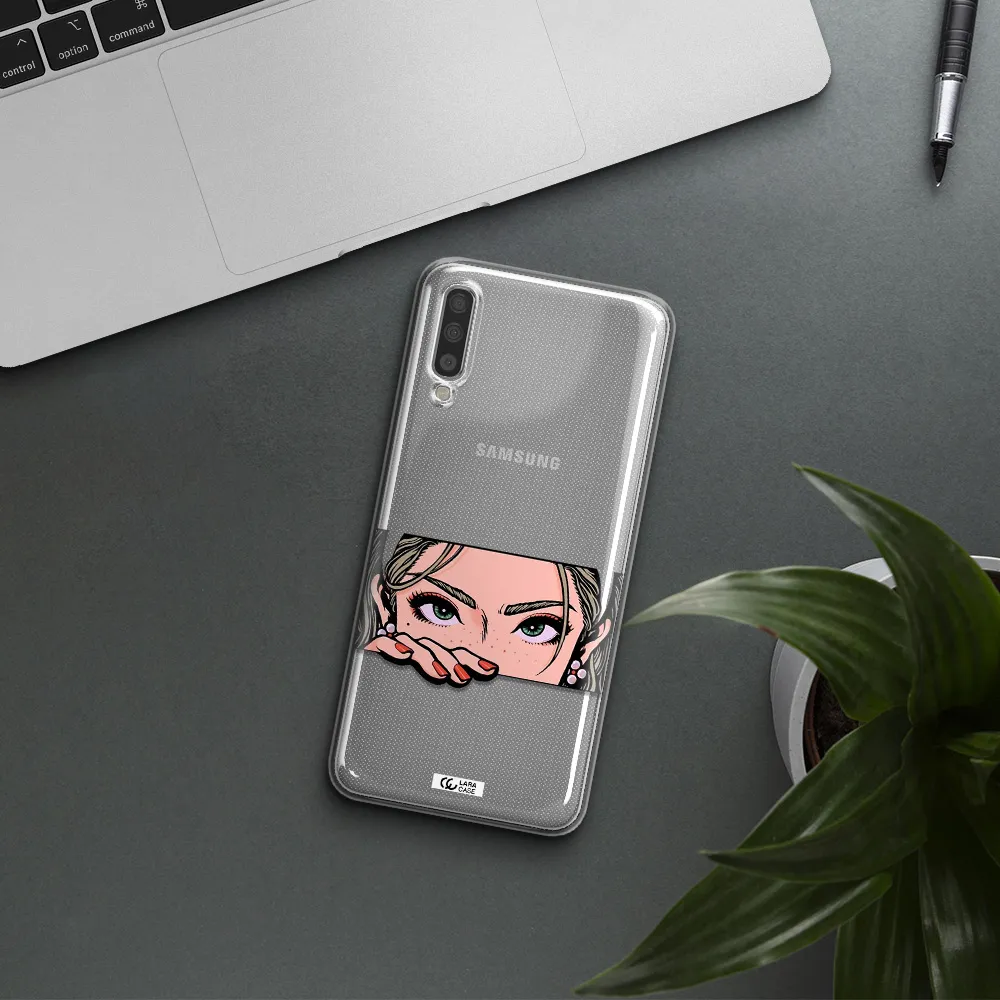 A Cartoon Of A Woman's Face Samsung A70S Clear Tpu Case