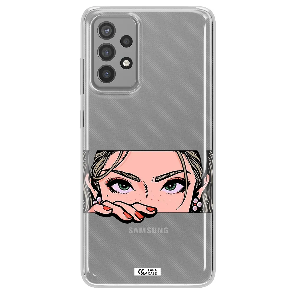 A Cartoon Of A Woman's Face Samsung A72 Clear Tpu Case