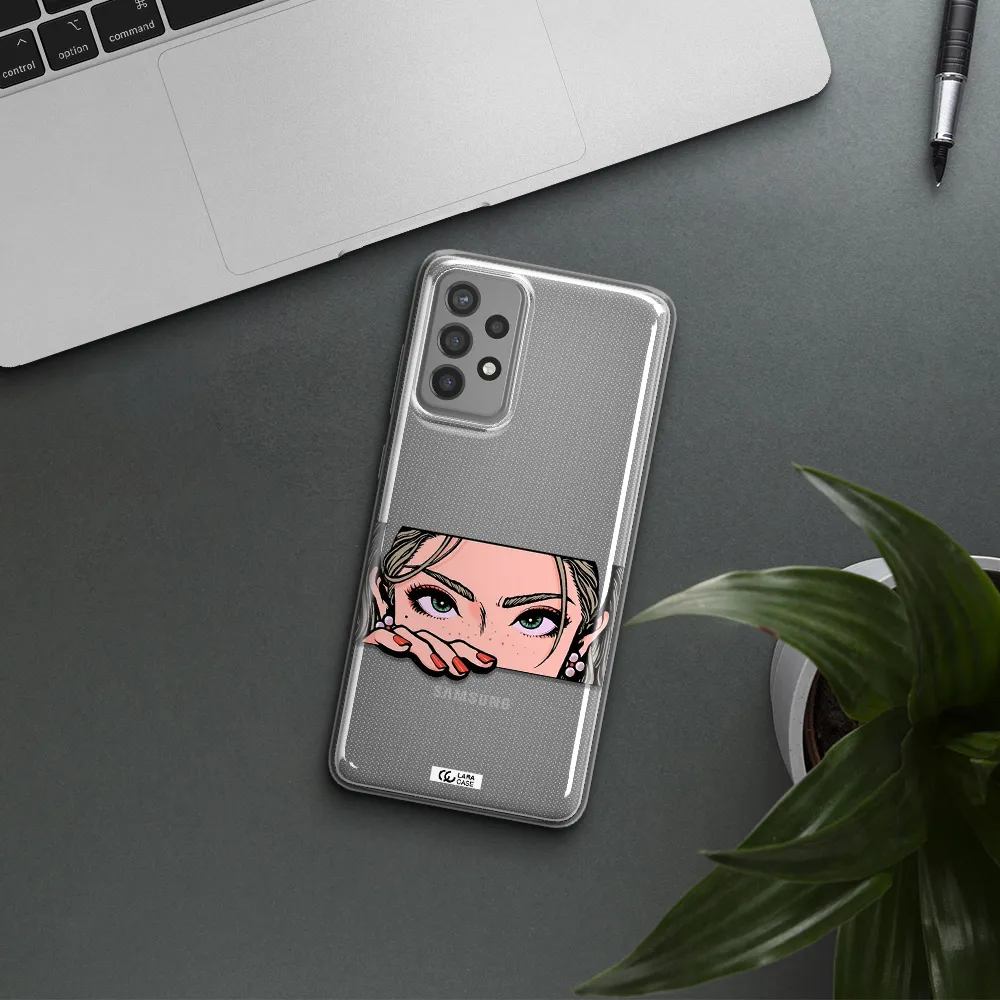 A Cartoon Of A Woman's Face Samsung A72 Clear Tpu Case