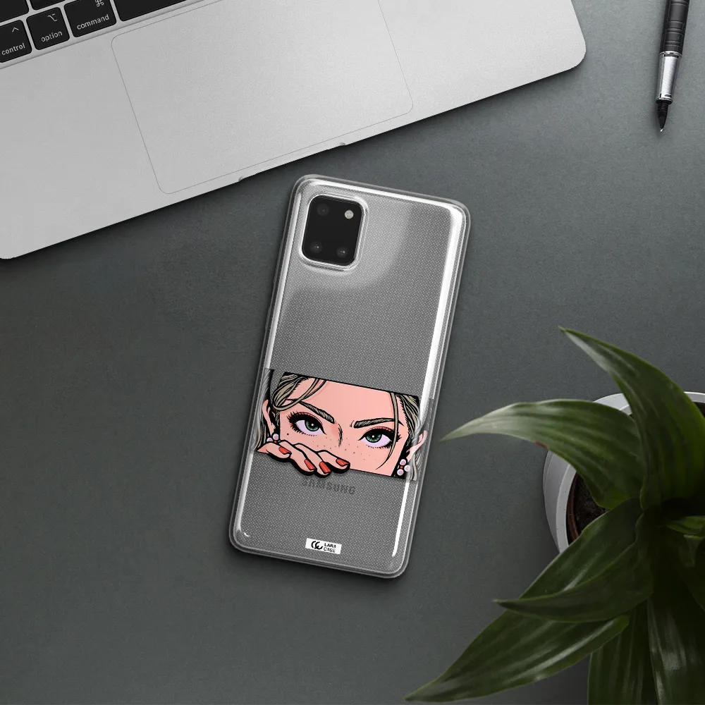 A Cartoon Of A Woman's Face Samsung A81 Clear Tpu Case