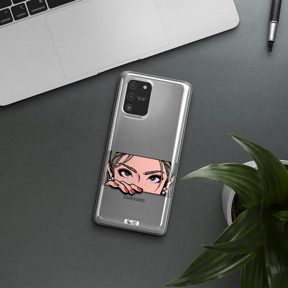 A Cartoon Of A Woman's Face Samsung A91 Clear Tpu Case