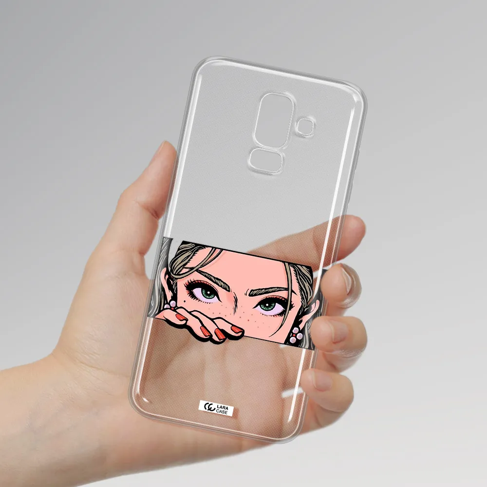 A Cartoon Of A Woman's Face Samsung J8 Clear Tpu Case