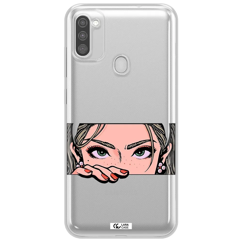 A Cartoon Of A Woman's Face Samsung M11 Clear Tpu Case