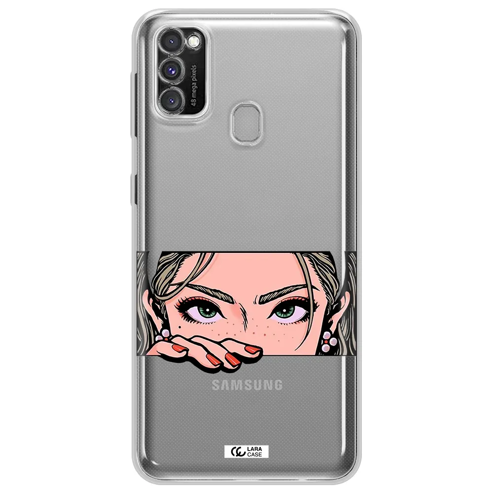 A Cartoon Of A Woman's Face Samsung M30S Clear Tpu Case