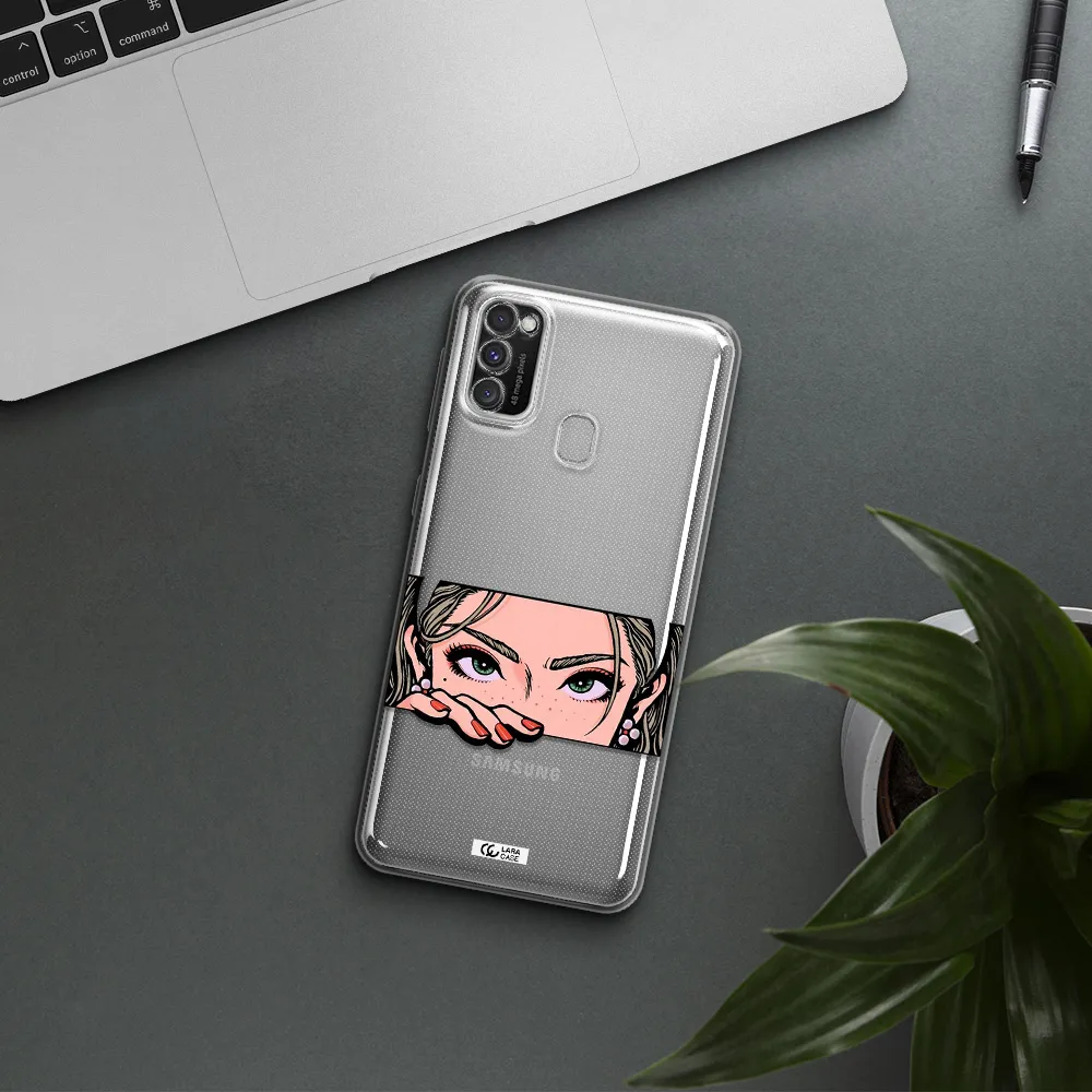 A Cartoon Of A Woman's Face Samsung M30S Clear Tpu Case