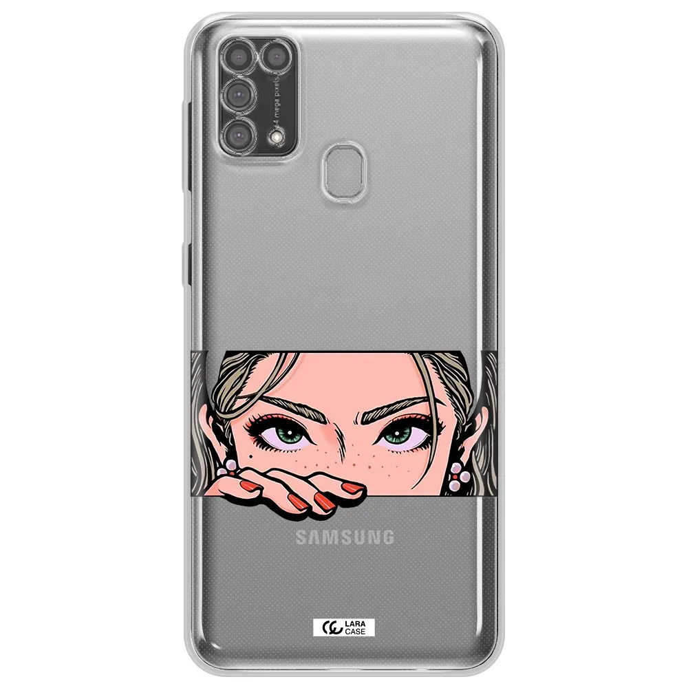A Cartoon Of A Woman's Face Samsung M31 Clear Tpu Case