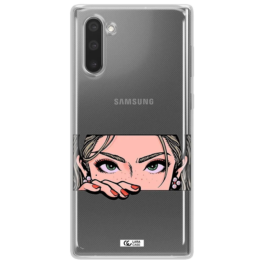 A Cartoon Of A Woman's Face Samsung Note 10 Clear Tpu Case