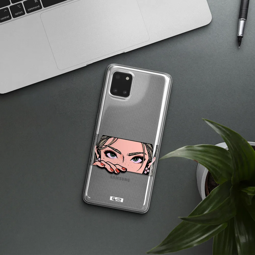 A Cartoon Of A Woman's Face Samsung Note 10 Lite Clear Tpu Case
