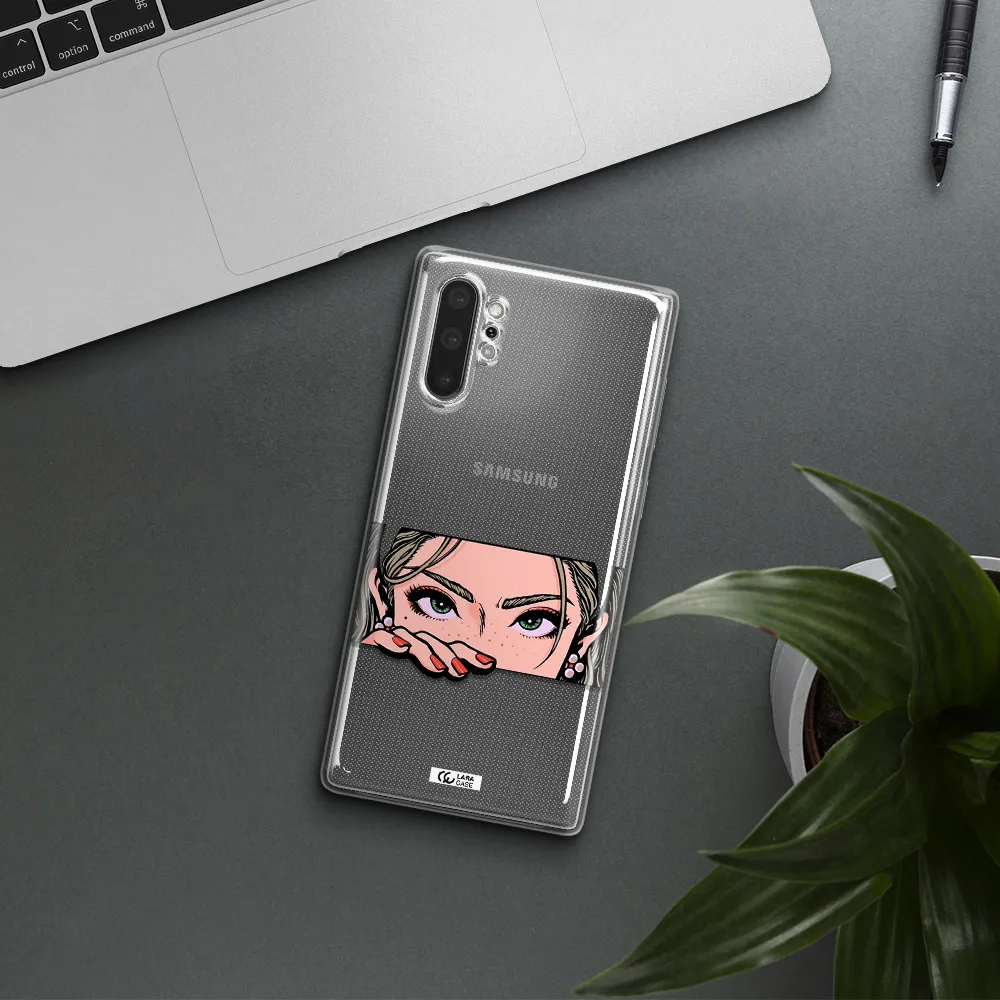 A Cartoon Of A Woman's Face Samsung Note 10 Plus Clear Tpu Case