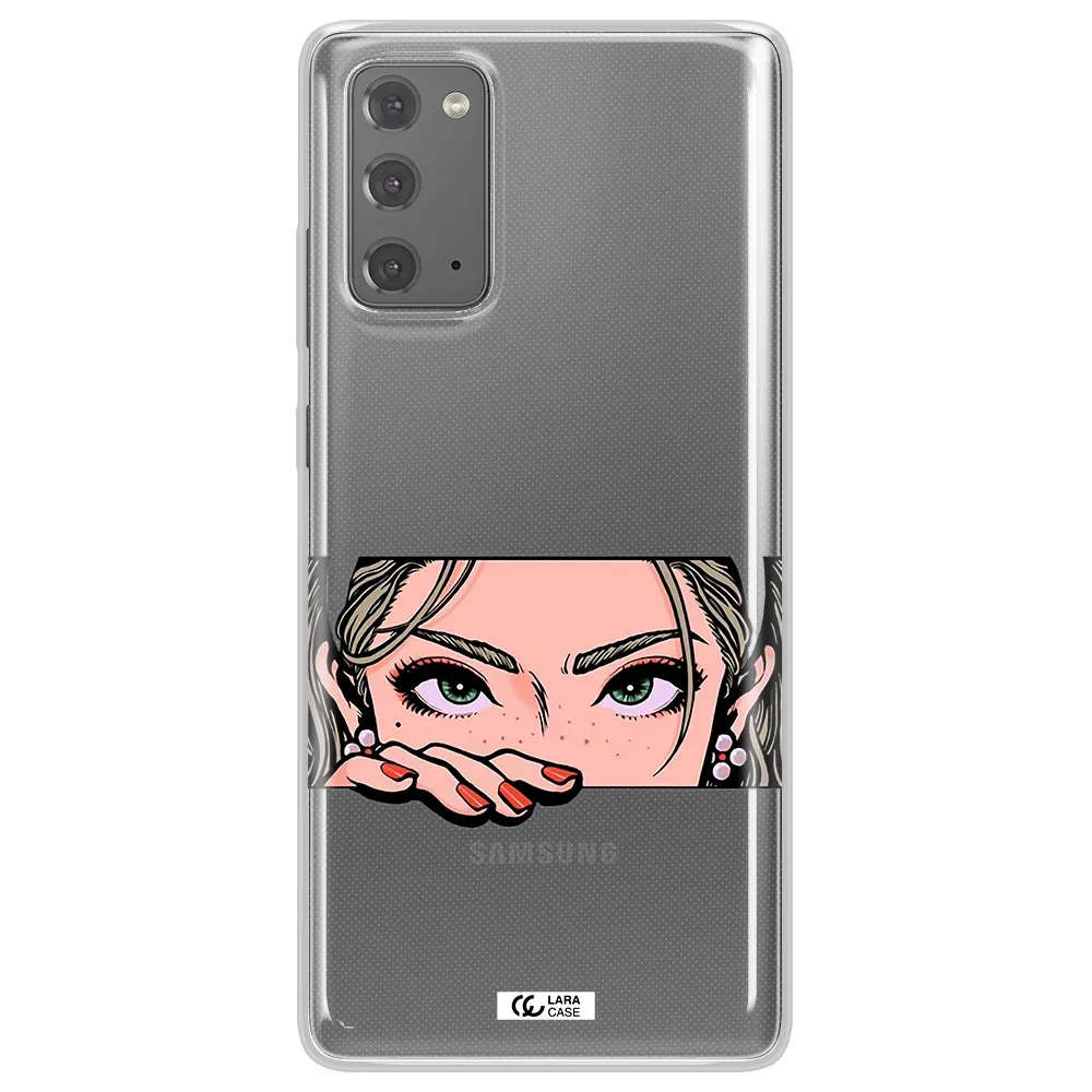 A Cartoon Of A Woman's Face Samsung Note 20 Clear Tpu Case