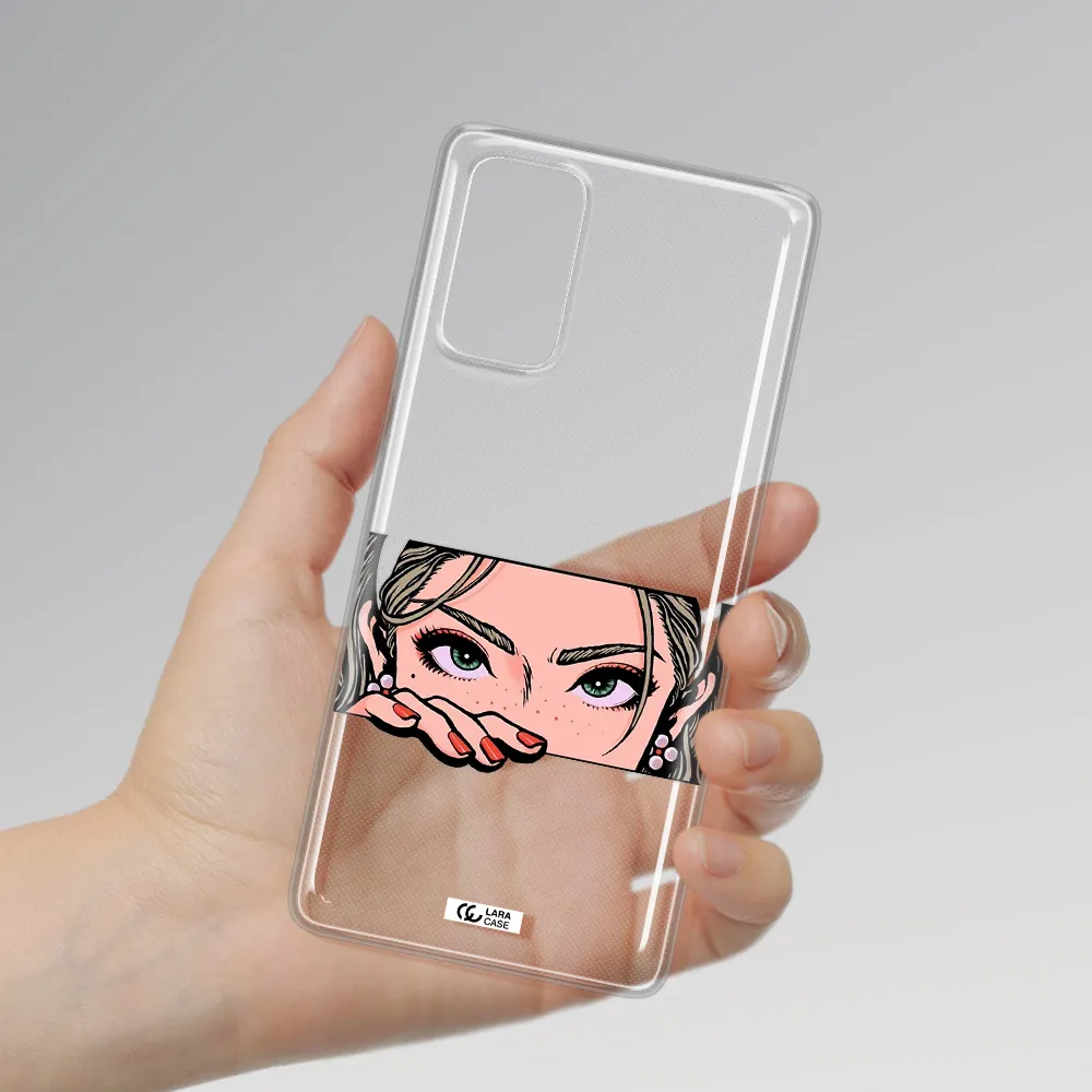A Cartoon Of A Woman's Face Samsung Note 20 Clear Tpu Case