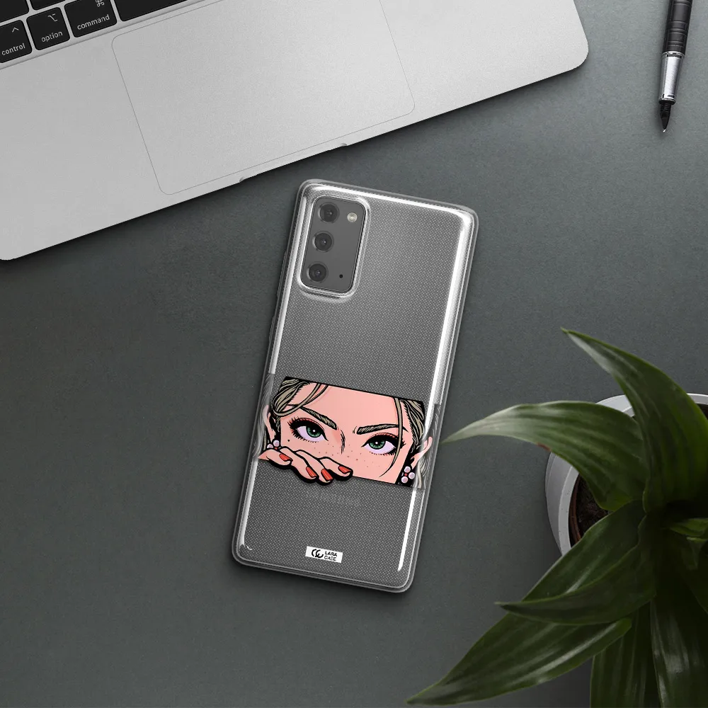 A Cartoon Of A Woman's Face Samsung Note 20 Clear Tpu Case