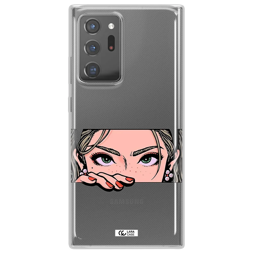 A Cartoon Of A Woman's Face Samsung Note 20 Ultra Clear Tpu Case
