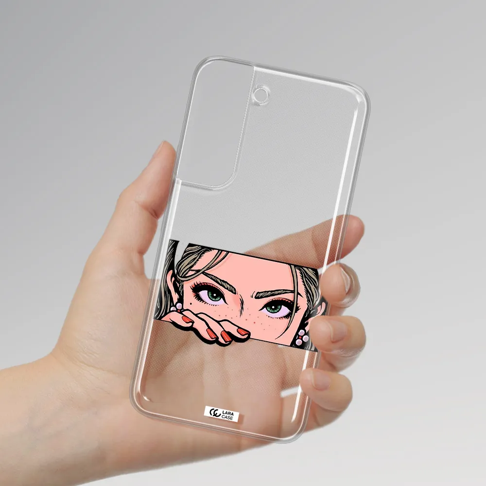 A Cartoon Of A Woman's Face Samsung S 22 Clear Tpu Case