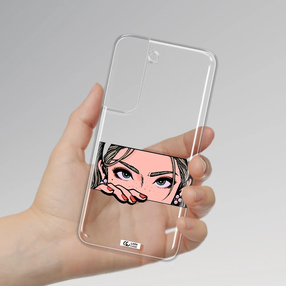 A Cartoon Of A Woman's Face Samsung S 22 Plus Clear Tpu Case