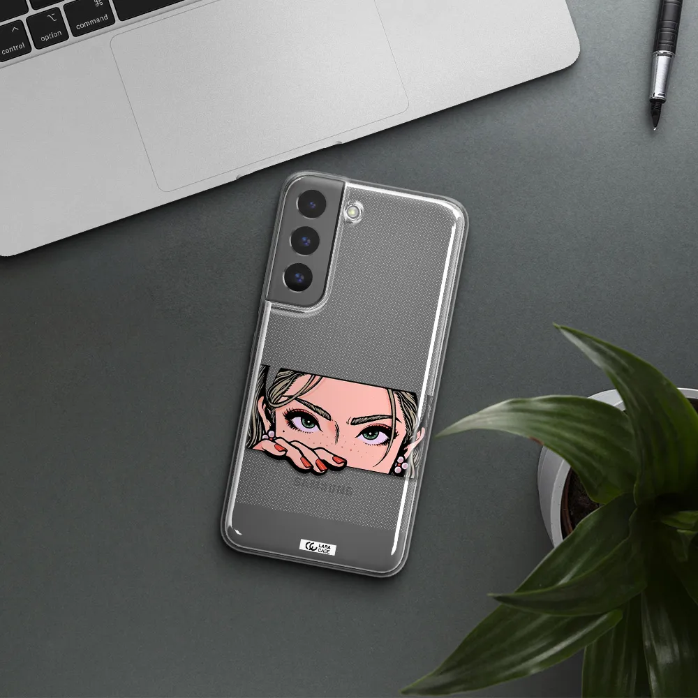 A Cartoon Of A Woman's Face Samsung S 22 Plus Clear Tpu Case