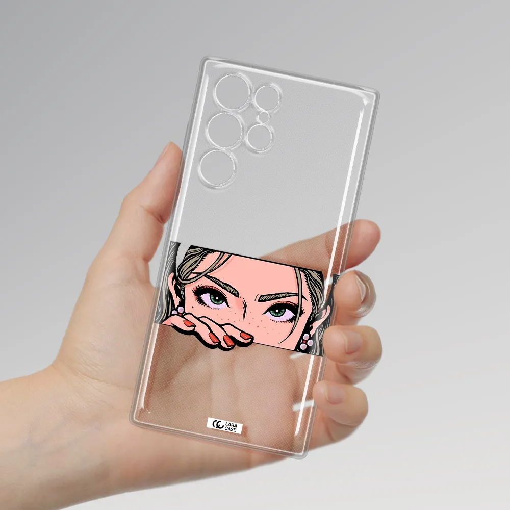 A Cartoon Of A Woman's Face Samsung S 22 Ultra Clear Tpu Case