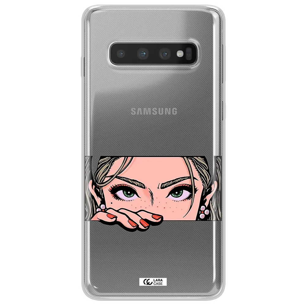 A Cartoon Of A Woman's Face Samsung S10 Clear Tpu Case