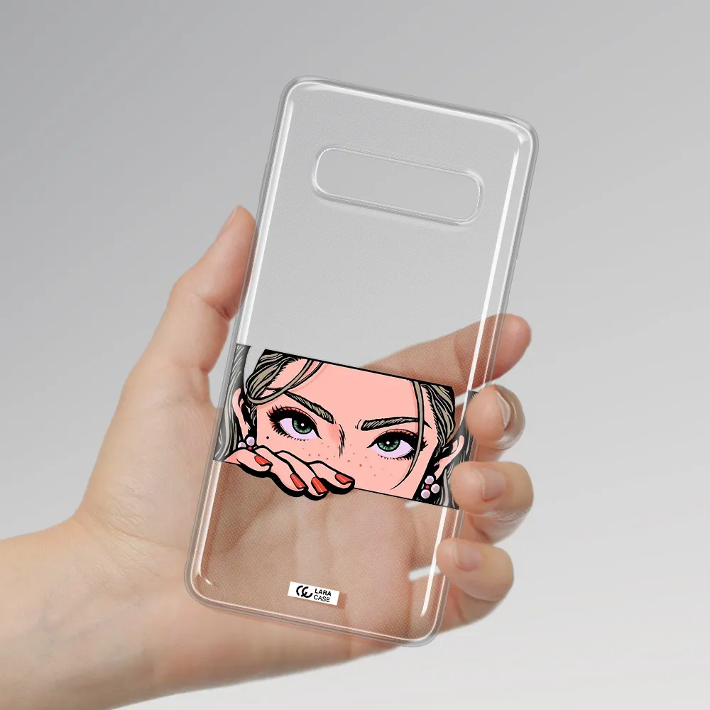 A Cartoon Of A Woman's Face Samsung S10 Plus Clear Tpu Case