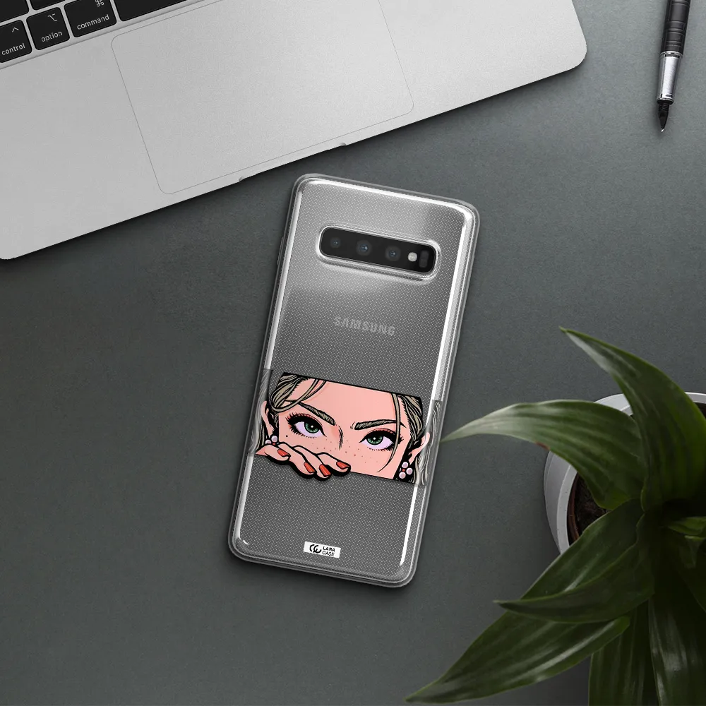 A Cartoon Of A Woman's Face Samsung S10 Plus Clear Tpu Case