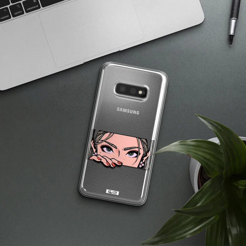 A Cartoon Of A Woman's Face Samsung S10E Clear Tpu Case