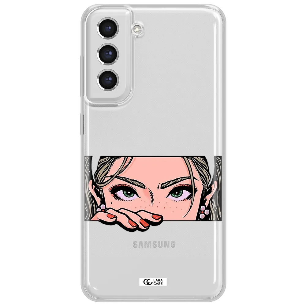 A Cartoon Of A Woman's Face Samsung S21 Fe Clear Tpu Case