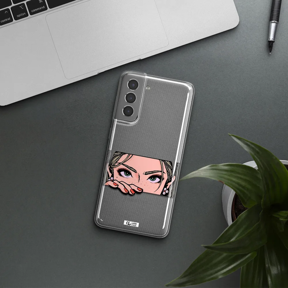 A Cartoon Of A Woman's Face Samsung S21 Plus Clear Tpu Case