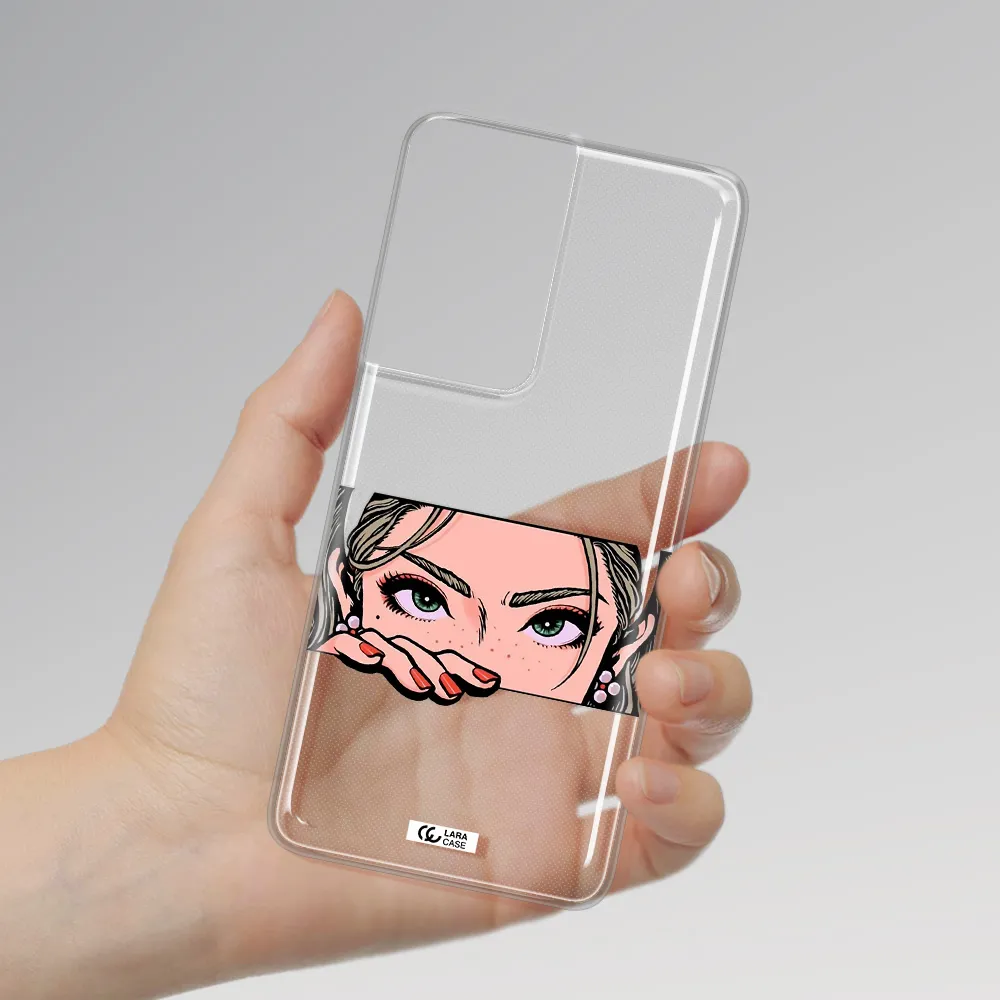 A Cartoon Of A Woman's Face Samsung S21 Ultra Clear Tpu Case