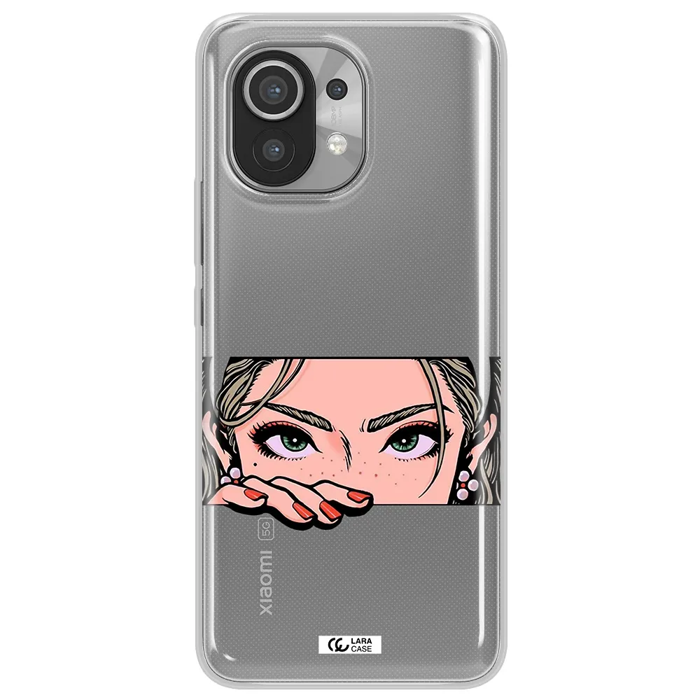 A Cartoon Of A Woman's Face Xiaomi Mi 11 Clear Tpu Case