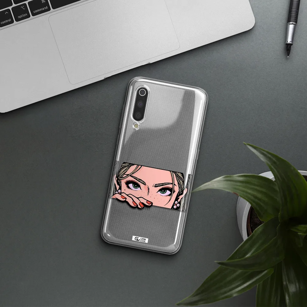 A Cartoon Of A Woman's Face Xiaomi Mi 9 Clear Tpu Case