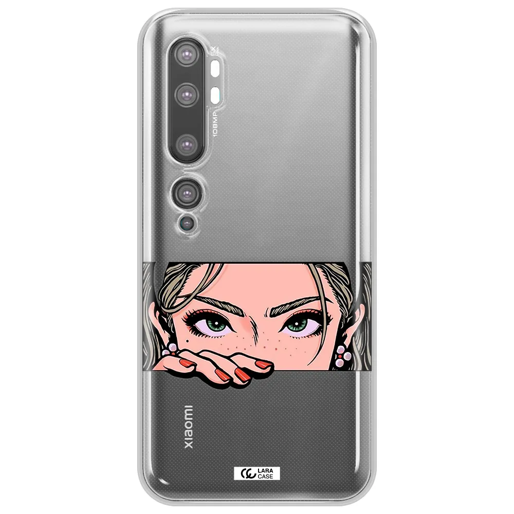 A Cartoon Of A Woman's Face Xiaomi Mi Note 10 Clear Tpu Case