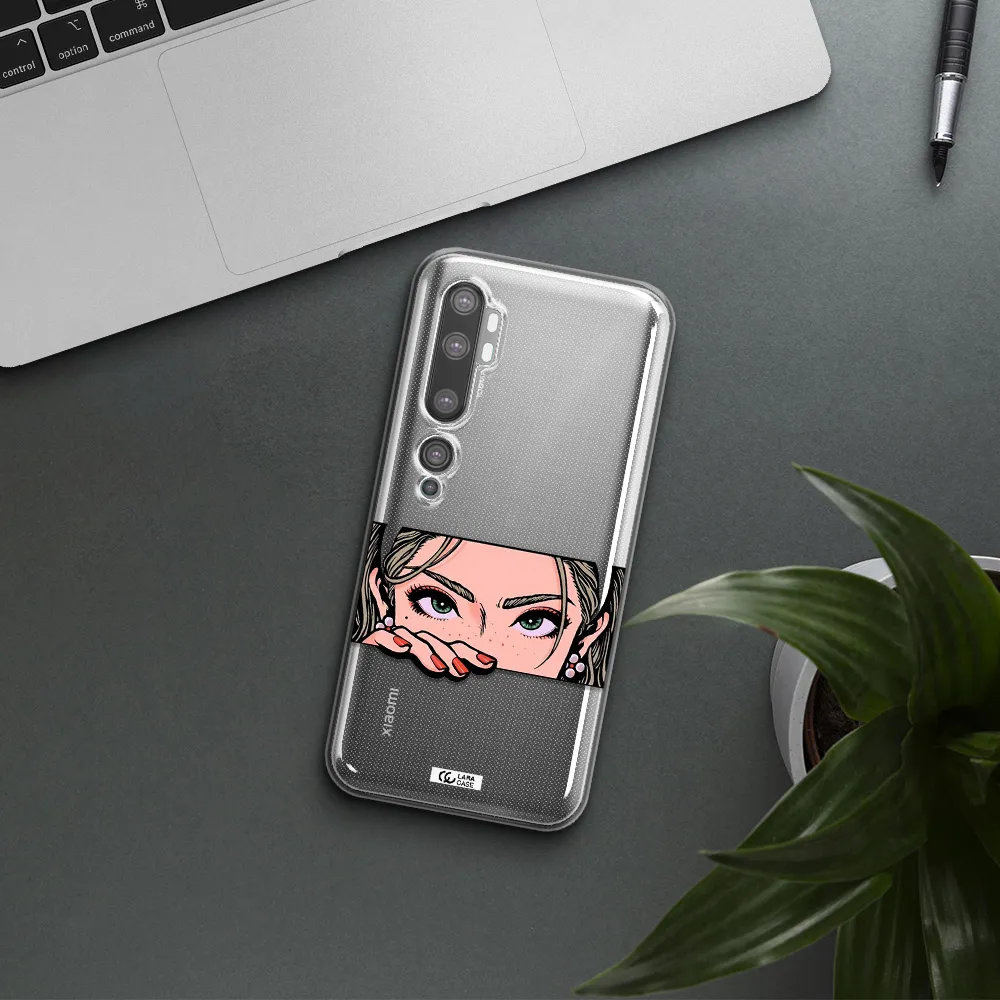 A Cartoon Of A Woman's Face Xiaomi Mi Note 10 Clear Tpu Case