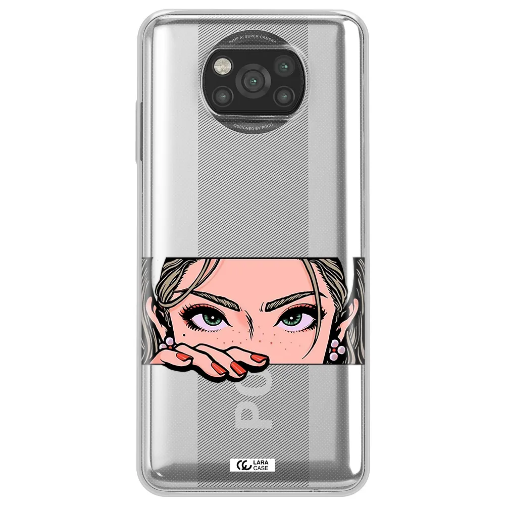 A Cartoon Of A Woman's Face Xiaomi Poco X3 Clear Tpu Case