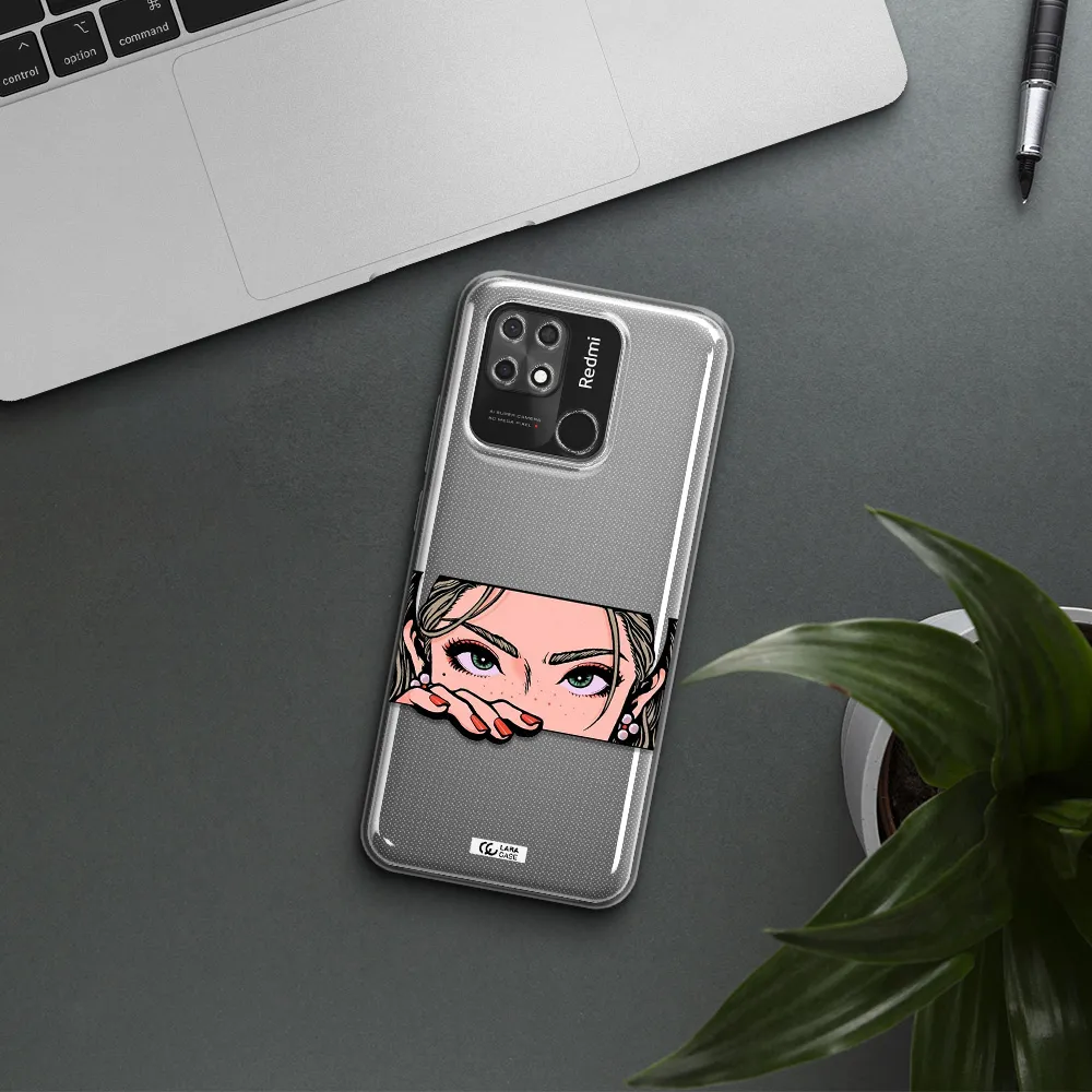 A Cartoon Of A Woman's Face Xiaomi Redmi 10C Clear Tpu Case