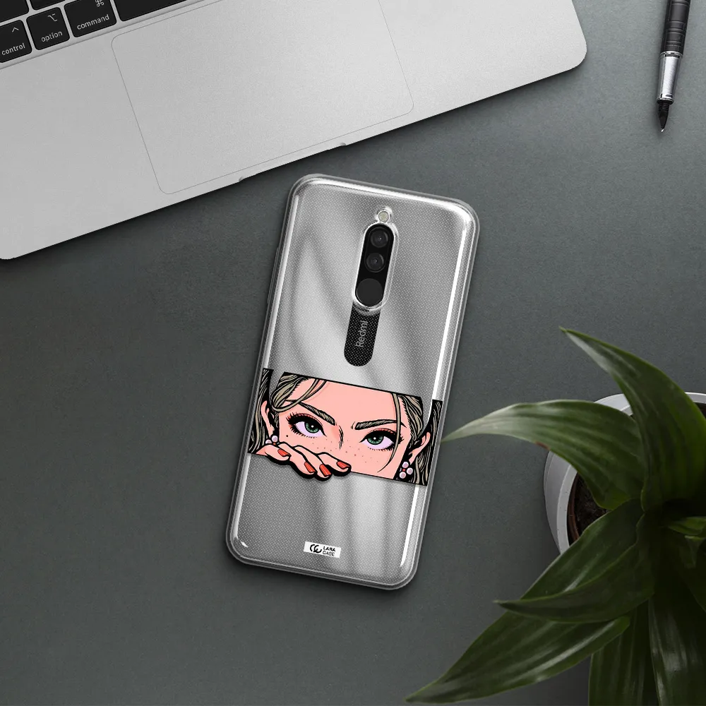 A Cartoon Of A Woman's Face Xiaomi Redmi 8 Clear Tpu Case