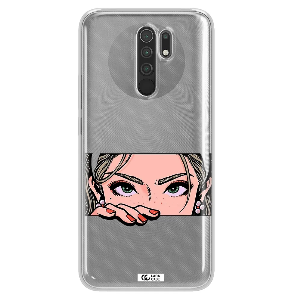 A Cartoon Of A Woman's Face Xiaomi Redmi 9 Clear Tpu Case