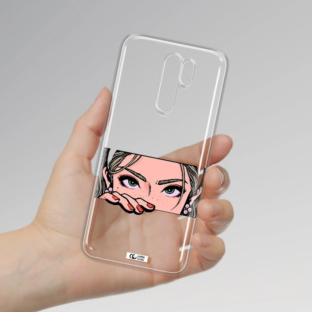 A Cartoon Of A Woman's Face Xiaomi Redmi 9 Clear Tpu Case